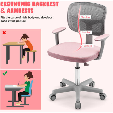 Kids Computer Desk Chair Low-Back Task Study Chairs Children Office Task Chair Pink