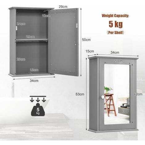 Bathroom Mirror Cabinet Wall Mounted Storage Cupboard Mirrored Medicine Cabinet