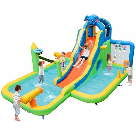 Inflatable Water Slide Kids Bouncy Castle Water Park Jumper House w/ Splash Pool
