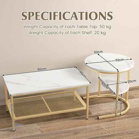 Set of 2 Coffee Nesting Table Set Detachable 2-Tier Sofa Side Table Faux Marble