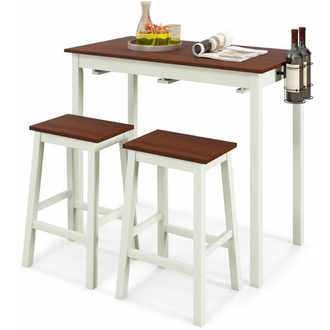 3-Piece Bar Table Set Kitchen Counter Height Pub Table W/Bar Stools Space-Saving (1/5)