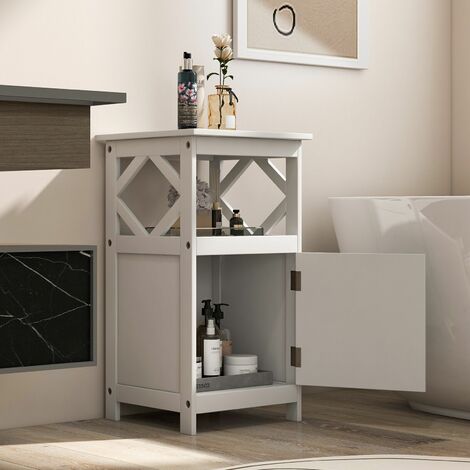 Bathroom Floor Cabinet Single Door Storage Organizer Cabinet W/ Open Compartment