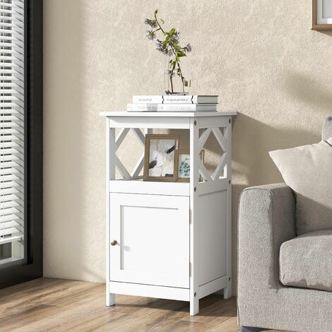 Bathroom Floor Cabinet Single Door Storage Organizer Cabinet W/ Open Compartment