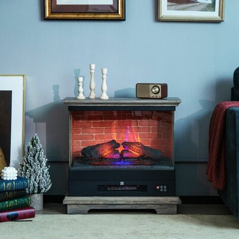 27"/68cm Electric 2000W Fireplace 3-Sided Fireplace Heater with 3-Level Flame