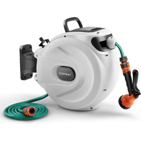 30m+2m Garden Lockable Water Hose Reel Wall Mount Retractable Hose Reel