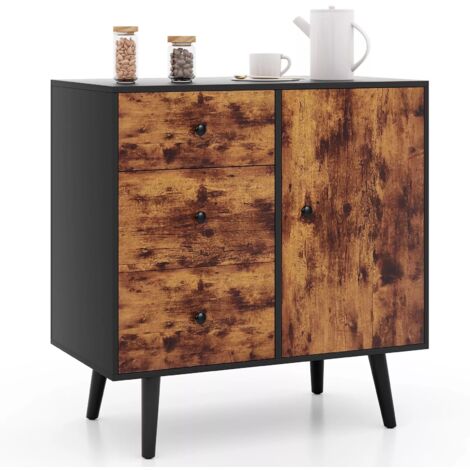 Industrial Storage Cabinet Adjustable Wooden Buffet Sideboard W/ 3 Drawers &Door (1/5)
