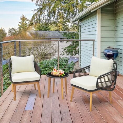 3 Piece Patio Chair Set Outdoor Rattan Bistro Set with Removable Cushion