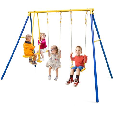 Costway Kids Metal Swing Set Heavy-Duty Gardens Kids Playset w/2 Swing Seats