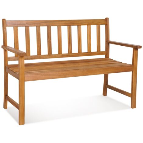 2-Person Outdoor Bench Garden Patio Wooden Loveseat Bench w/Armrests (1/5)