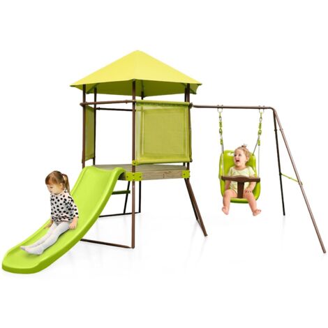 4-in-1 Swing Set with Height Adjustable Baby Seat