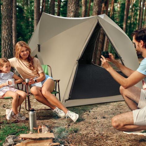 4-6 People Pop-up Camping Tent 6-Sided Family Tent Portable Hiking Tent