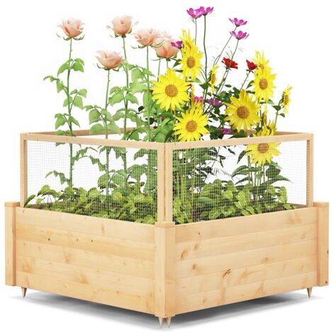 Raised Garden Bed Wooden Elevated Planter Box w/Critter Guard Fence (1/5)