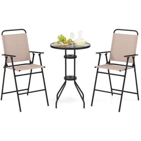 3 PCS Outdoor Folding Bistro Set Patio Round Bar Table with 2 Folding Chairs