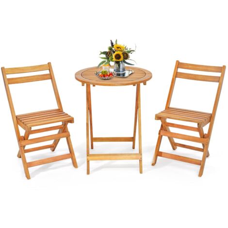 3 Pieces Folding Patio Bistro Set Wooden Table and Chairs with Slatted ...