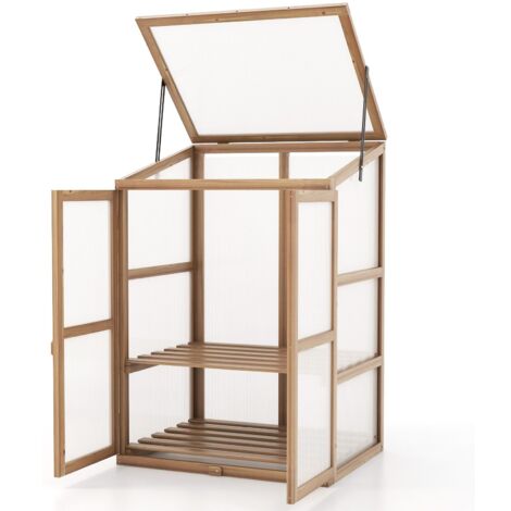 Garden Cold Frame Portable Mini Wooden Greenhouse with 2 Removable Shelves