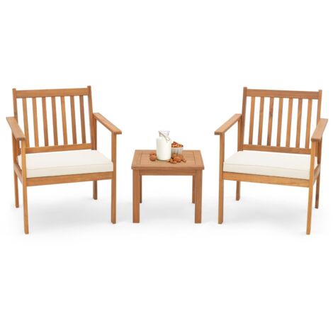 3 Pieces Patio Set Acacia Outdoor Wood Furniture Set Conversation Set