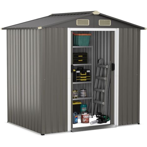 6 x 4 FT Outdoor Storage Shed Galvanized Steel Shed w/ Lockable Sliding Door