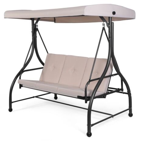 Garden Patio Swing Chair 3 Seater Hammock Bench Convertible Canopy Cushion Seats