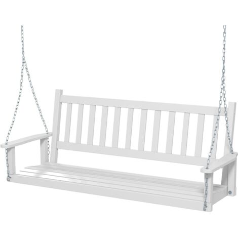 3-Person Porch Hanging Swing Chair Wooden Garden Swing Bench w/Slatted Back