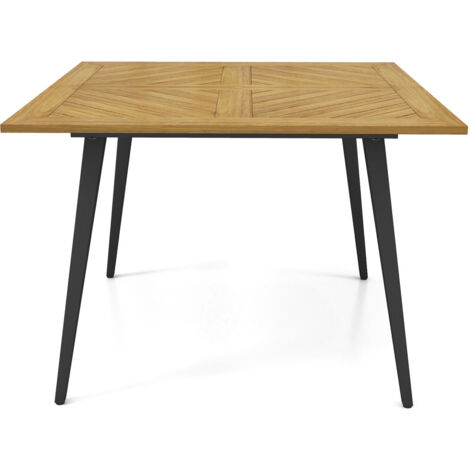 4-person Outdoor Dining Table 107x 107cm Acacia Wood Patio Table w/Umbrella Hole (1/7)