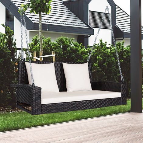 2-Seat Patio Rattan Porch Swing Loveseat Outdoor Hanging Swing