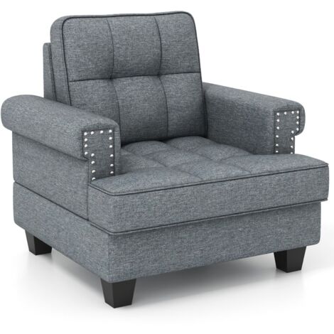 Modern Accent Armchair Tufted Upholstered Linen Club Chair with Extra Pillow