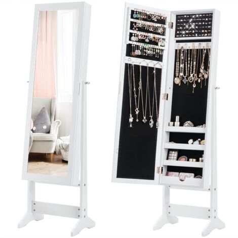Mirrored Jewelry Armoire Standing Jewelry Cabinet w/Full-Length Mirror (1/5)