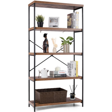 5-Tier Bookshelf Wood Bookcase Home Office Standing Display Rack-Coffee (1/5)