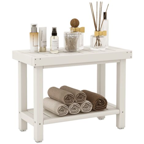 2-Tier Shower Bench Waterproof Bathroom Shower Stool w/ Bottom Storage Shelf (1/5)