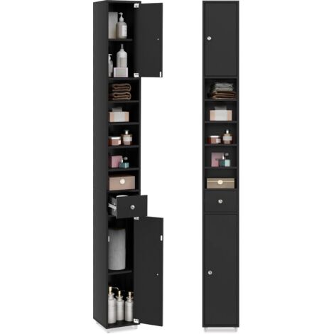 Bathroom Tall Cabinet Slim Freestanding Storage Organizer Cupboard With 2 Doors