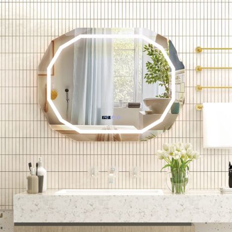 Bathroom Led Vanity Mirror Single Beveled Edge Anti-Fog Mirror w/3 Color