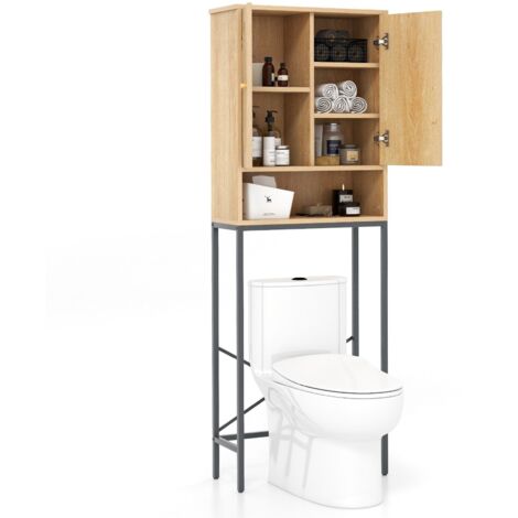 175 cm Freestanding Toilet Cabinet Over The Toilet Storage Cabinet w/ Rattan Doors (1/5)