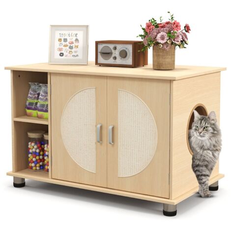 Cat Litter Box Enclosure Hidden Cat Washroom Furniture w/ Storage