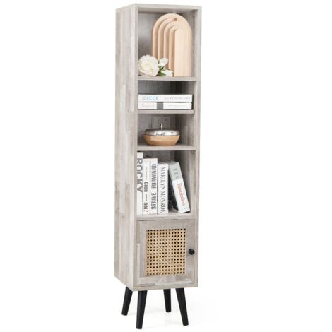 Bathroom Slim Tallboy Storage Dispaly Cabinet with 12-Position Adjustable Shelf