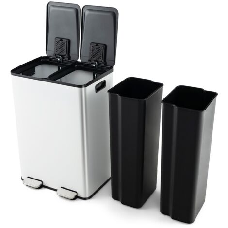 60L Dual Compartment Trash Can 2 x 30L Trash Bin with 2 Deodorizer Compartments (1/5)
