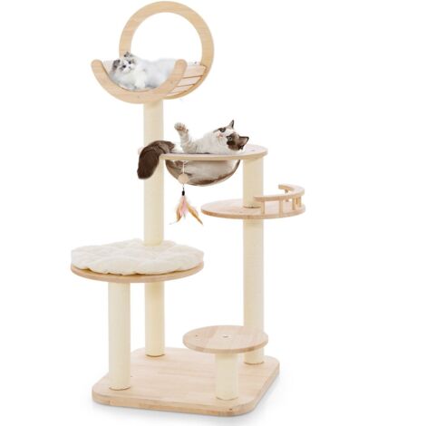 4-in-1 Wooden Cat Tower Large Modern Cat Tree Tower Multi-level Cat Play Center (1/5)