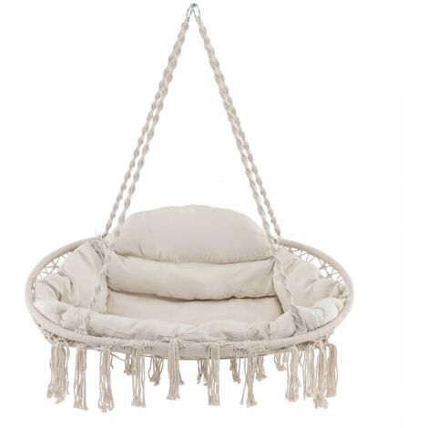 Boho Swing Accent Chair Hand-Woven Rope Hanging Chair w/ Cushion (1/5)
