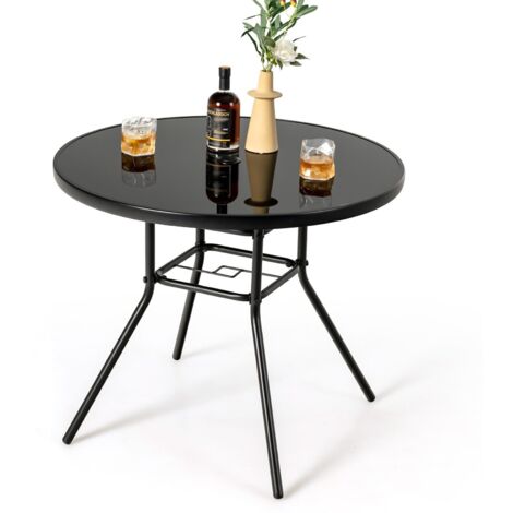 Outdoor Dining Table Patio Round Tempered Glass Table with 35mm Umbrella Hole (1/5)