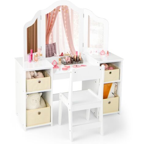 Kids Vanity Table & Chair Set 2-in-1 Princess Pretend Play Makeup Vanity (1/5)