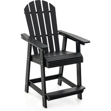 Outdoor Counter Height Bar Stool HDPE Patio Weather Resistant Chair Black (1/5)