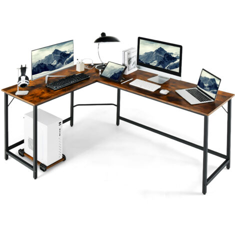 L-Shaped Desk Computer Corner Desk Office Workstation w/Power Outlet
