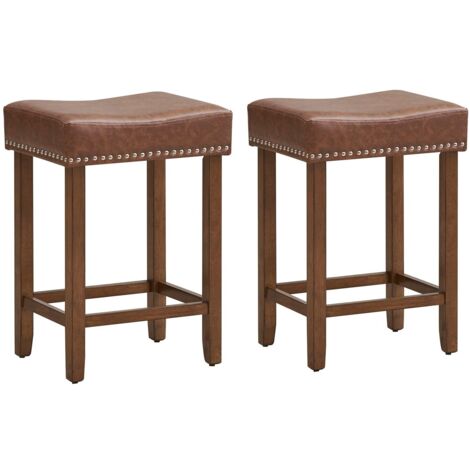 Set of 2 Bar Stools Upholstered Counter Height Saddle Stools PU Leather 60cm