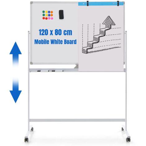 Double-Sided Magnetic Mobile Whiteboard Adjustable Rolling Erase Board-White (1/5)