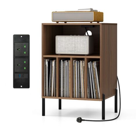 Vinyl Record Player Stand 3-tier Turntable Stand w/Charging Station (1/5)