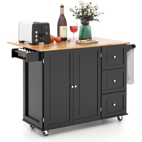 Kitchen Storage Trolley Cart Rolling Island Shelves Cupboard 3 Drawers Cabinet