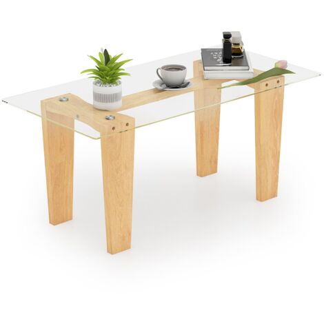 Rectangle Coffee Table Modern Tempered Glass Top Accent Table Sofa Center Table (1/5)