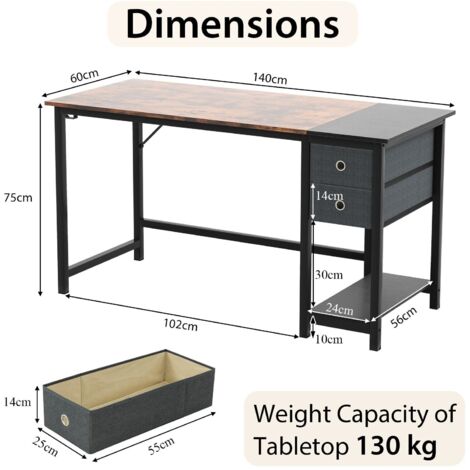 140 cm Home Office Desk Writing Desk Modern Computer Workstation with 2 Drawers