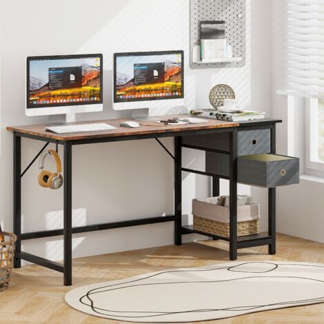 140 cm Home Office Desk Writing Desk Modern Computer Workstation with 2 Drawers