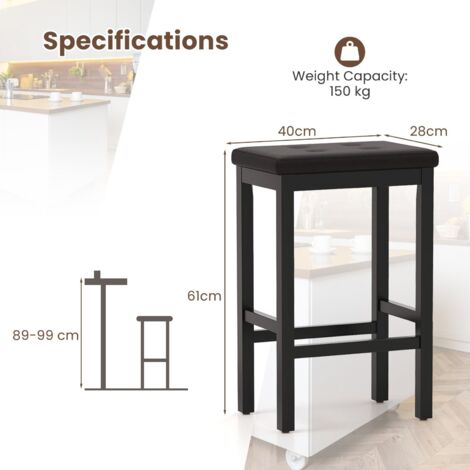 Set of 2 Bar Stools 61cm Counter Height Stool Kitchen Modern Breakfast Stool