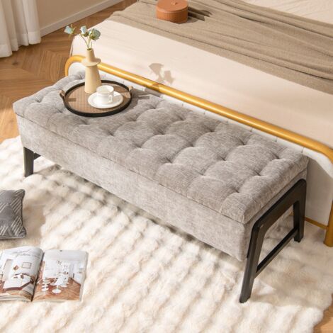 Modern Chenille Storage Bench Upholstered Tufted Ottoman Bench